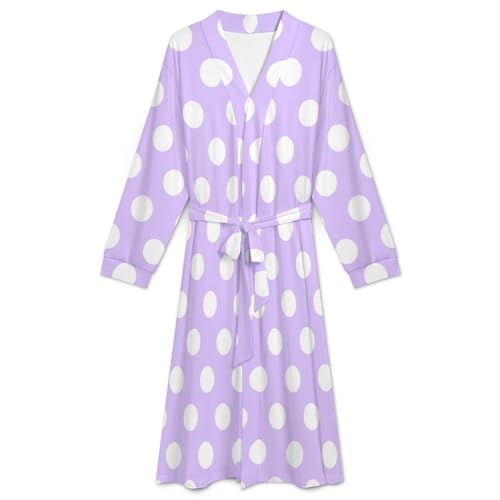 Robe de nuit design kimono, imprimé à pois violet clair aux finitions soignées - 3