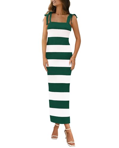 Image of BTFBM Casual Spring Dresses for Women 2025 Sleeveless Spaghetti Strap Striped Maxi Dress Party Beach Long Dress
