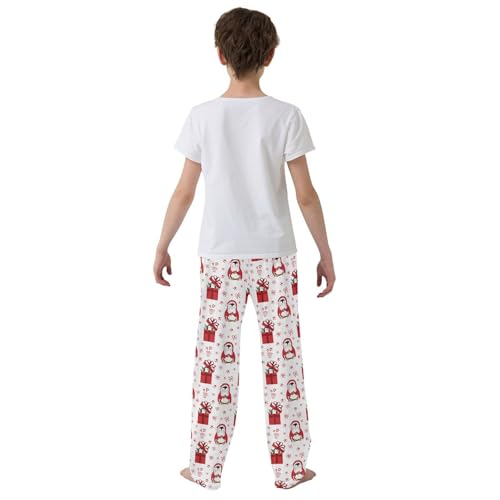 ZZXXB Xmas Penguin Gift Boys Long Pants Soft Trousers Elastic Waist Kids Lounge Bottoms with Pockets S-XL3