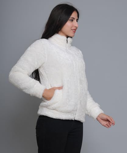 Image of Women's Ultra-Soft Plush Fleece Winter Jacket with High Neck & Full Front Zipper | Warm Cozy Fur Coat for Casual, Travel, Outdoor & Daily Cold Weather Wear