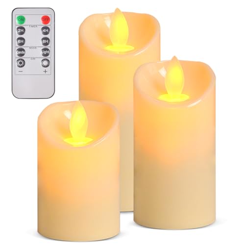 Auirshiky 3 PCS Bougies LED,Bougies électriques Bougies de noël pour noël,Bougie Led Vacillante Avec Vacillement,Halloween,Noël Decoration, Télécommande Minuterie ﻿