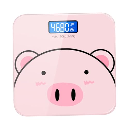 ibasenice Báscula Electrónica Digital para Medir Peso Corporal Vidrio Templado Diseño de Dibujos Animados Rosa Carga USB Recargable Pantalla LCD de Alta Definición y Sensor Inteligente