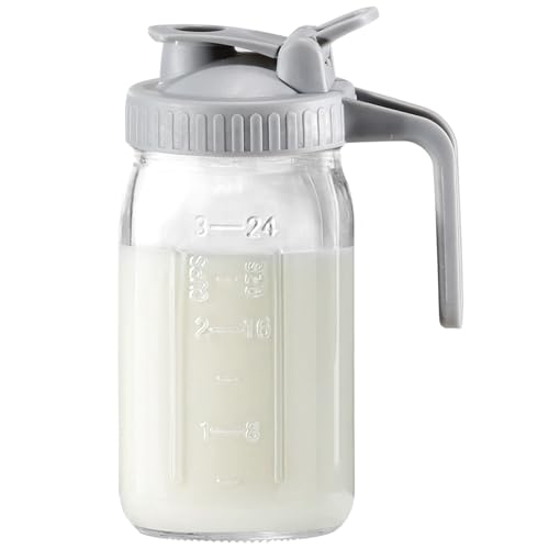 Image of Glyntrof Breast Milk Pitcher, 32 oz Heavy Duty Glass Mason Jar with Pour Spout Lid, Breastmilk Jug for Iced Drinks, Cold Beverage or Juice Storage Container in Fridge