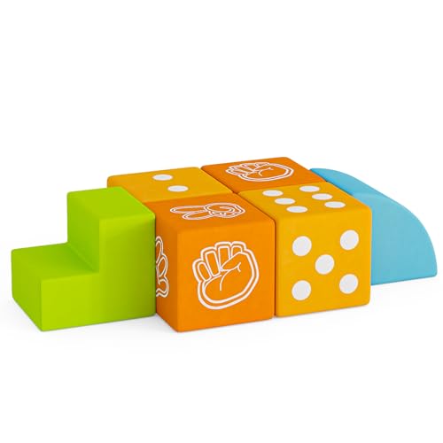 UMOMO Multi Form Combination Transformation 6 PCS Foam Climbing Blocks Gift for Children, Dice & Rock-Paper-Scissors Mode, Colorful Modular Climb Activity Play Set Toy for Toddlers Preschool Playroom