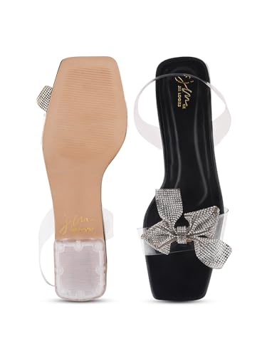 Image of JM LOOKS Women's Transparent Open-Toe Block Heels with Bow (Black)