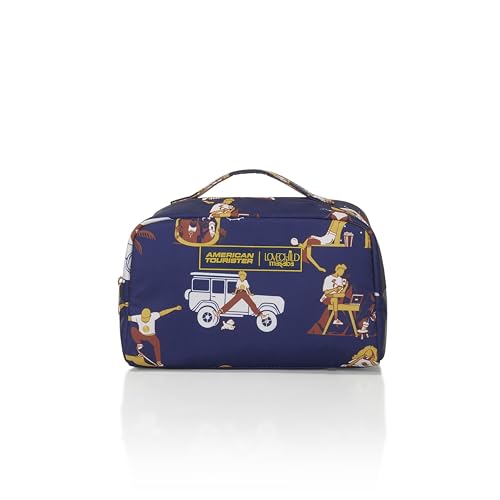 Image of American Tourister x Love Child by Masaba Polyester Travel Kit /Multipurpose Toiletry & Cosmetic Bag /Water-Resistant Organizer Pouch /Stylish & Lightweight for Men & Women- Navy Blue