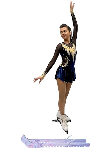 SG.MODA Figure Skating Dress/Bundle with Skate Guards/Italian Fabric, Made in Europe Style: A25 / Blue/Size: Medium