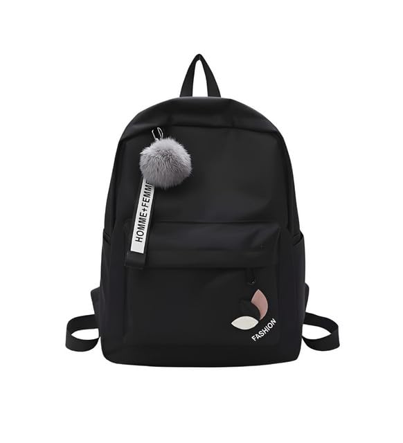 Generic Unisex PU Leather Solid Medium Zipper Backpack (Black)-PID65114-image-46