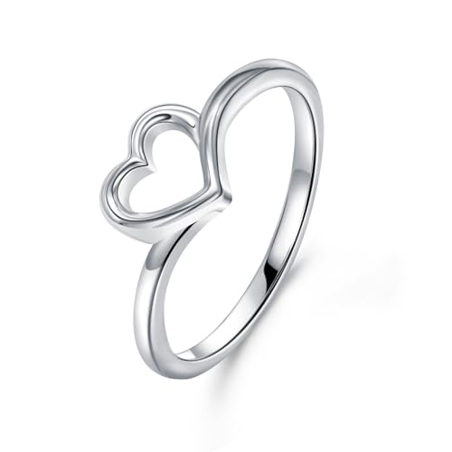 Simple Heart Ring for Women Girls Silver Cute Heart Rings Stackable Rings Wedding Band Statement Promise Ring