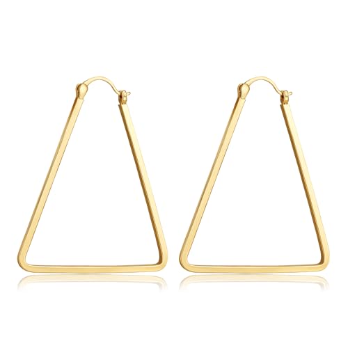 Women's Gold Plated Geometric Triangle Hoop Earrings,...