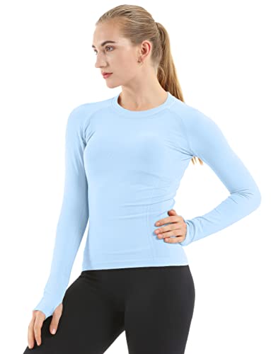 Image of MathCat Seamless Workout Shirts for Women Long Sleeve Yoga Tops Sports Running Shirt Breathable Athletic Top Slim Fit XS-XL