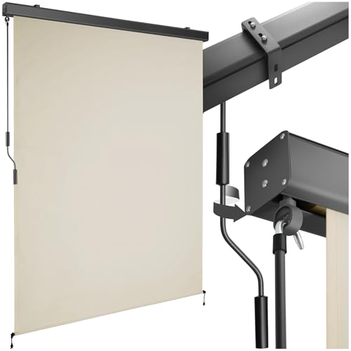 tectake Markise Senkrechtmarkise Sonnenschutz Balkon Sichtschutz Terrasse Flexible Trennwand für Pergola Garten Windschutz Sonnenschutz Balkonsichtschutz - beige 140 x 250 cm