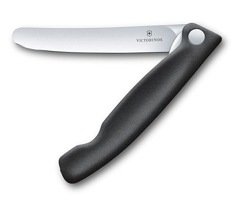 Victorinox Swiss Classic Cuchillo plegable de picnic para senderismo, fruta, verdura, panecillos, salchichas, con hoja recta, extra afilada, Negro