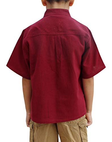 Image of Childrens Chinese Collar Renaissance Tie Chest Short Sleeve Cotton Shirt