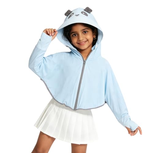 Image of PALAY Sunscreen Jacket for Girls, UPF 50+ Sun Protection Hoodie Jacket for Girl Kid Long Sleeve Wide Brim Hat Summer Coat with Face Mask for Hiking Outdoor 110-130cm Girl