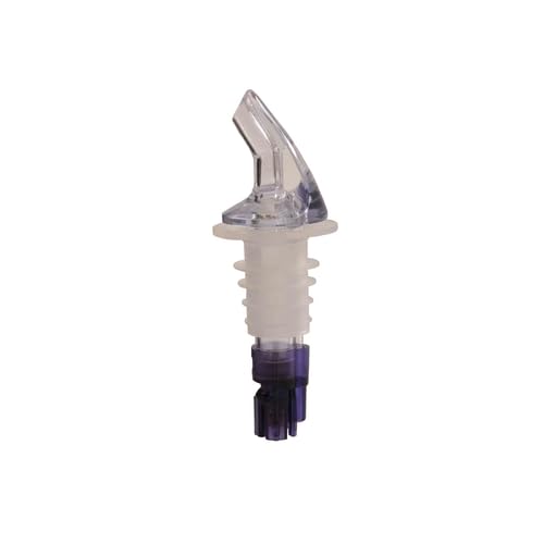 FSE PLPR113M Liquor Pourer, 1-1/8 oz., Without Collar, fits Standard 750ml Bottle, SAN (Plastic), Clear spout, Purple Tail, Pack of 12
