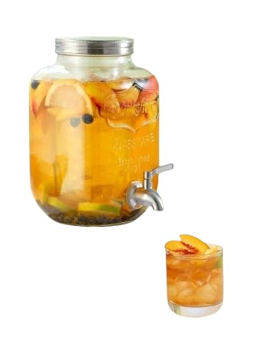 Glass Water Dispenser with Tap | Mason Jar Style Drink & Juice Dispenser with Leakproof Spigot and Metal Lid | Cold Water Jar for Home, Kitchen, Party & Detox Wate (4Liters)-image-42