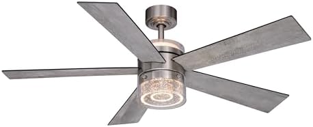 VAXCEL Ashford 52 in. Brushed Nickel Indoor Rod Mount Ceiling Fan with Reversible Black-Weathered Gray Blades, Dimmable Integrated LED Light Kit and Remote Control, 3 Speeds, Up Light-Down Light