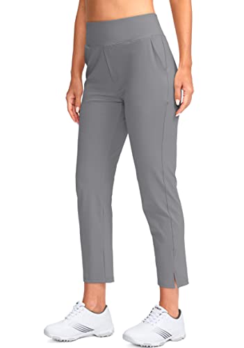 Yyv Women's Golf Pants Stretch Work Ankle Pants High Waist Dress Pants With Pockets For Yoga Business Travel Casual(Bright Grey Large) #TOP1