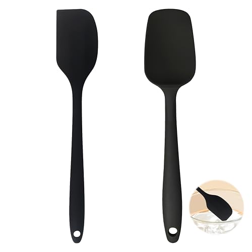 2 PCS Espátula de Silicona, 315℃ Lengua de Goma Flexible Espatulas Silicona Cocina Cuchara de Espátula de Siliconas Cocina Antiadherentes Flexibles sin BPA Hornear Cocinar Mezclar y Raspar (Negro)