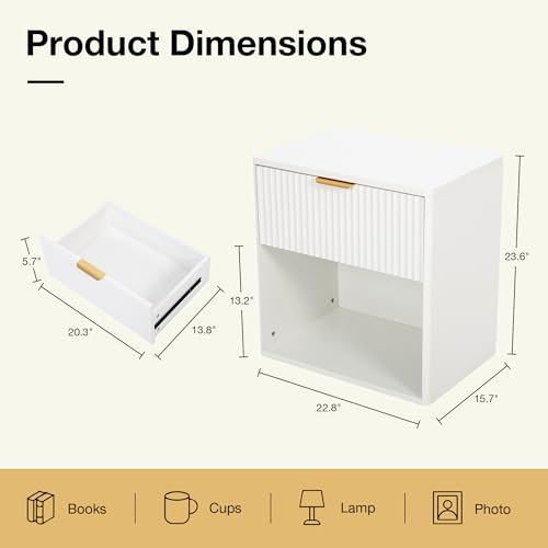 Image of Pamapic Fluted Pantry with Drawer, Modern Side Table with Storage, White