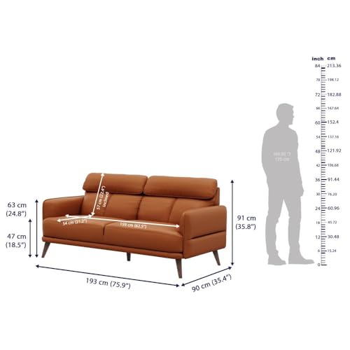 Image of Wakefit 6 Seater Sofa Set | 5 Year Warranty | Tan Leatherette Fabric, Pine Wood Frame, 3+2+1 Seater, L 1.9m x W 90cm x H 91cm
