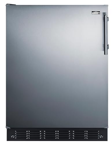 Summit FF708BLSS 24” Wide Under Counter Refrigerator 5.1 cu.ft. Made in Europe with Automatic Defrost Operation, Reversible Stainless-Steel Door, and Deluxe black interior (Right Hand Door)