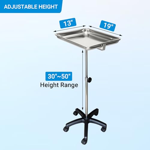 MENURSY Mayo Instrument Stand, Mobile Rolltisch für Zahnmedizin, Veterinärmedizin, Haustierkliniken Zubehör - Verstellbare Höhe 35 -51 Doppelposten Dienstwagen mit Lift-Out-Tray (B)