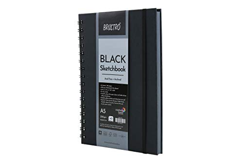 Image of BRUSTRO Technical Pen (Pack of 6) Black Sketchbook, Wiro Bound, Size A5, 200GSM (40 Sheets) 80 Pages