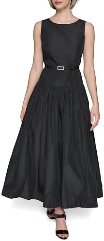 KARL LAGERFELD Women's Sleeveless Taffeta Belted Drop Waist Midi ...