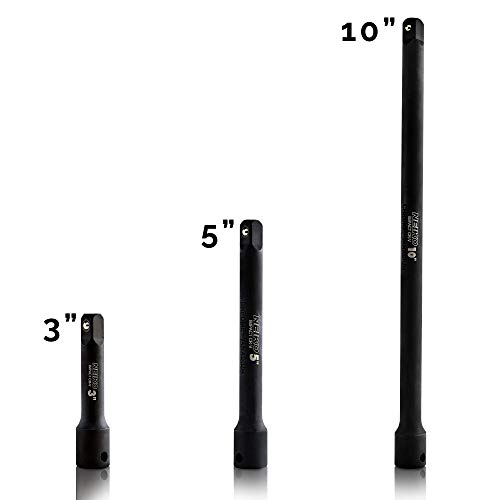 Neiko 00234A 3/8-Inch-Drive Impact Extension-Bar Set, Made with CRV Steel, 3-Inch, 5-Inch, and 10-Inch Sizes, 3-Piece Set