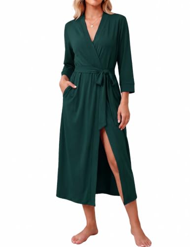 Image of Ekouaer Women Robes Long Knit Bathrobe Soft Kimono Loungewear with Pockets