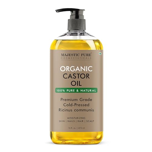 MAJESTIC PURE Organic Castor Oil| Huge 473 ml Bottle | Cold Pressed | 100% Pure & Hexane Free | Stimulate Growth for Hair Eyelashes Eyebrows Nails | Moisturizing & Nourishing | Body Hair