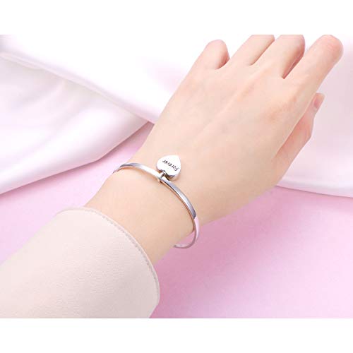 FLYOW Easter Gifts Women Urn Bracelet for Ashes for Girls Sterling Silver Cremation Jewelry Memorial Ashes Keepsake Urn Bangle with Heart Drop Pendant Engraved in My Heart Forever - Image 3