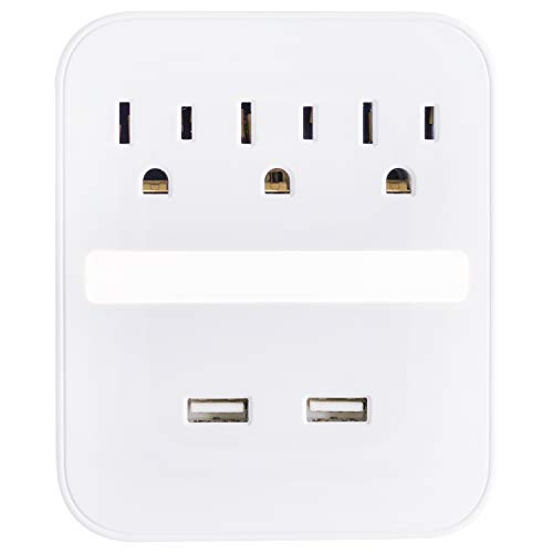 GE Pro USB Charging Surge Protector with Light Sensing Night Light, 3 Outlets