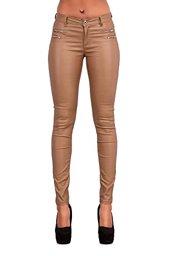 Crazy Lover Leggings Delgados de Piel para Mujer con Aspecto de Vaqueros, Tallas 6, 8, 10, 12 y 14 Marrón marrón Claro 38 (M) Encaja 28 Cintura