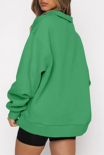 Onlypuff Quater Zip Pullover Women Green Oversized Sweatshirts For Teen Girls Half Zip Fall Fashion 2023 Fleece Lined M #TOP4