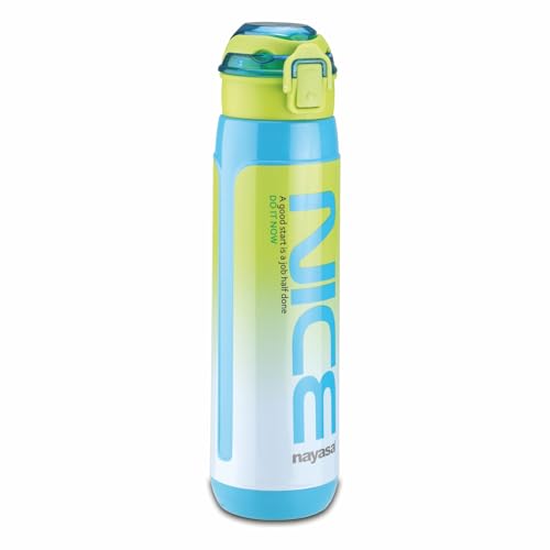 Image of Nayasa Turbo Insulated Inner Steel Water Bottle- 600 ml | BPA Free | Leak Proof | Push Button Cap Water Bottle for School, College & Office | Sky Blue