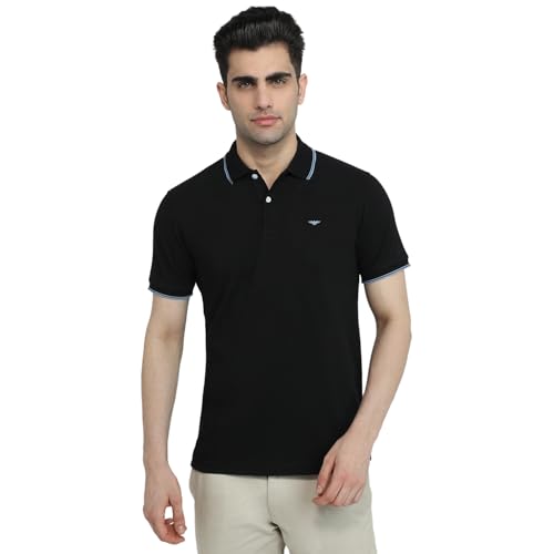 Image of Park Avenue Men Slim Fit Solid Pattern Cotton Polyester Blend Polo Neck Half Sleeve Casual T-Shirt