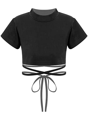 Yeahdor Mädchen Crop Top Mit Schnür Kurzarm Basic Tee Shirt Baumwolle...
