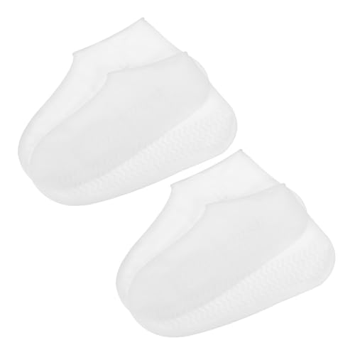 PATIKIL L Waterproof Silicone Shoe Covers, 2 Pairs Reusable Non-Slip Overshoes Rain Shoes Cover Protectors Galoshes for Outdoor Rain Snow, White