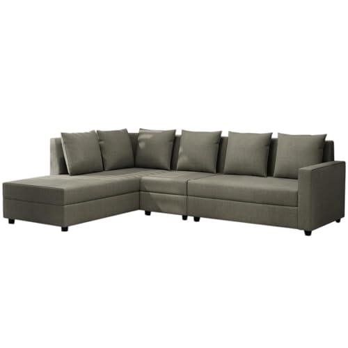 Image of FURNY Gloria 6 Seater LHS L Shape Sectional Sofa Set (Grey-Color) with Velvet Fabric