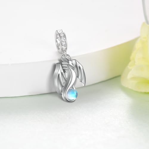 Abalorios de dragón de plata 925 con piedra lunar para pulseras exclusivas de mujer 2