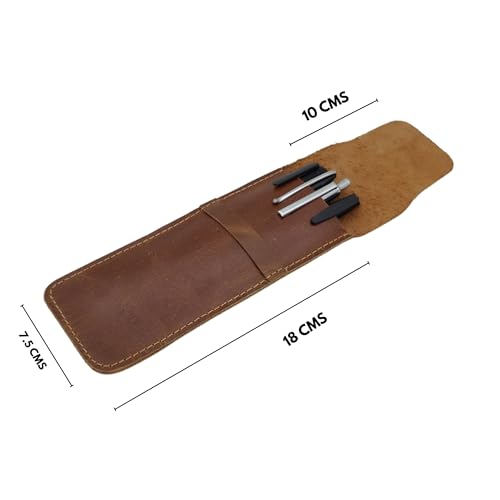 Image of Genuine Leather Pen Pouch, Fountain Pen Case, Desk Holder, Elegant Carrying Sleeve for Ballpoint & Rollerball Pens, Wine Holder, Durable Desk Supply Organizer, Single Pen Wallet, Soft Leather Cover