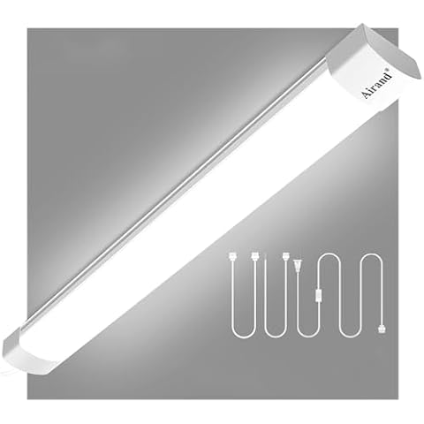 Airand Utility LED Shop Light Fixture 2FT 4FT with Plug, Linkable LED Tube Light 5000K Under Cabinet Lighting,1800 LM LED Ceiling and Closet Light 18W, Corded Electric with ON/Off Switch Cover