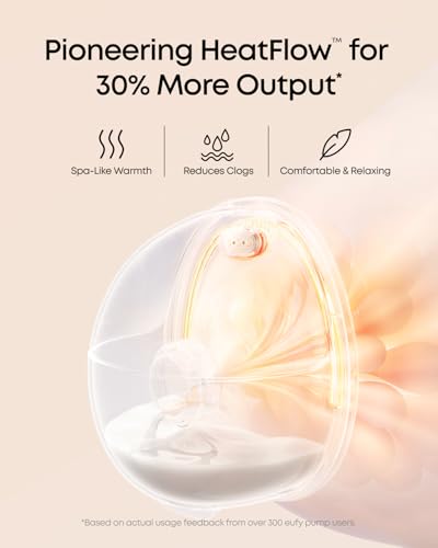 Image of eufy Security Heated Breast Pump Hands-Free E20, Wearable with Innovative HeatFlow, 3 Heat Levels, Optimized Rhythm via App, 300 mmHg Strong Suction, Leakproof, Ultra-Slim and Quiet for in-Bra Use