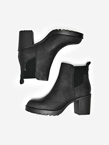 ONLY Damen Chelsea Boots mit Absatz | Ankle Stiefeletten Schuhe | Bootie Stiefel ohne Verschluss ONLBARBARA, Farben:Schwarz, Größe:39 EU