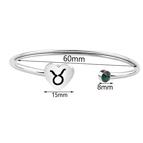 Image of Zodiac Birthstone Bracelet Jewelry Open Cuff Bracelet with Birthstone Birthday Gift for Her (Taurus)