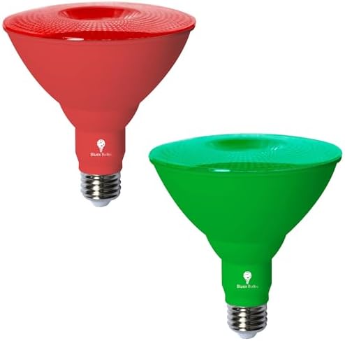 Bluex Bulbs Par38 LED Flood Light Bulb - 18W (120Watt Equivalent) - Dimmable - E26 Base - LED Lights, Party Decoration, Porch, Home Lighting, Holiday Lighting, Flood Lights (Red+Green, 2 Pack)