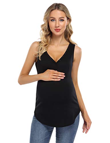 Coolmee Maternity Plus Size Shirts Women's V Neck Tank Tops Loose Casual Sleeveless Shirts Blouses (S,Blackb) #TOP3